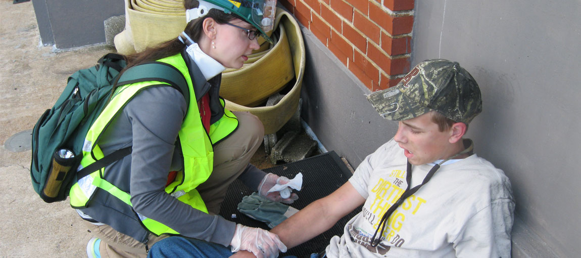 Volunteer helping injured person